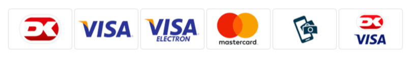 Vi modtager Dankort, Visa, Visa Electron, Mastercard og MobilePay